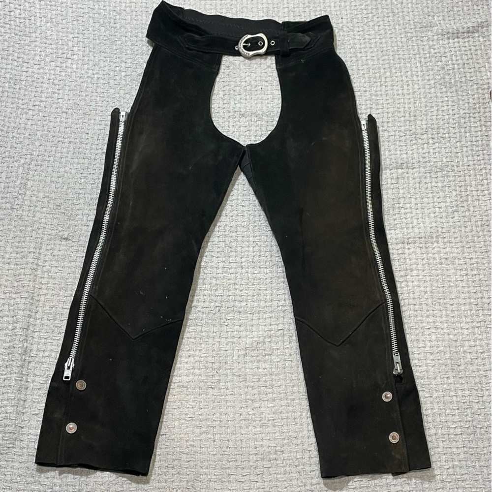Harley Davidson W XS Genuine Leather Chaps Riding Pants Buckle Black USA Made